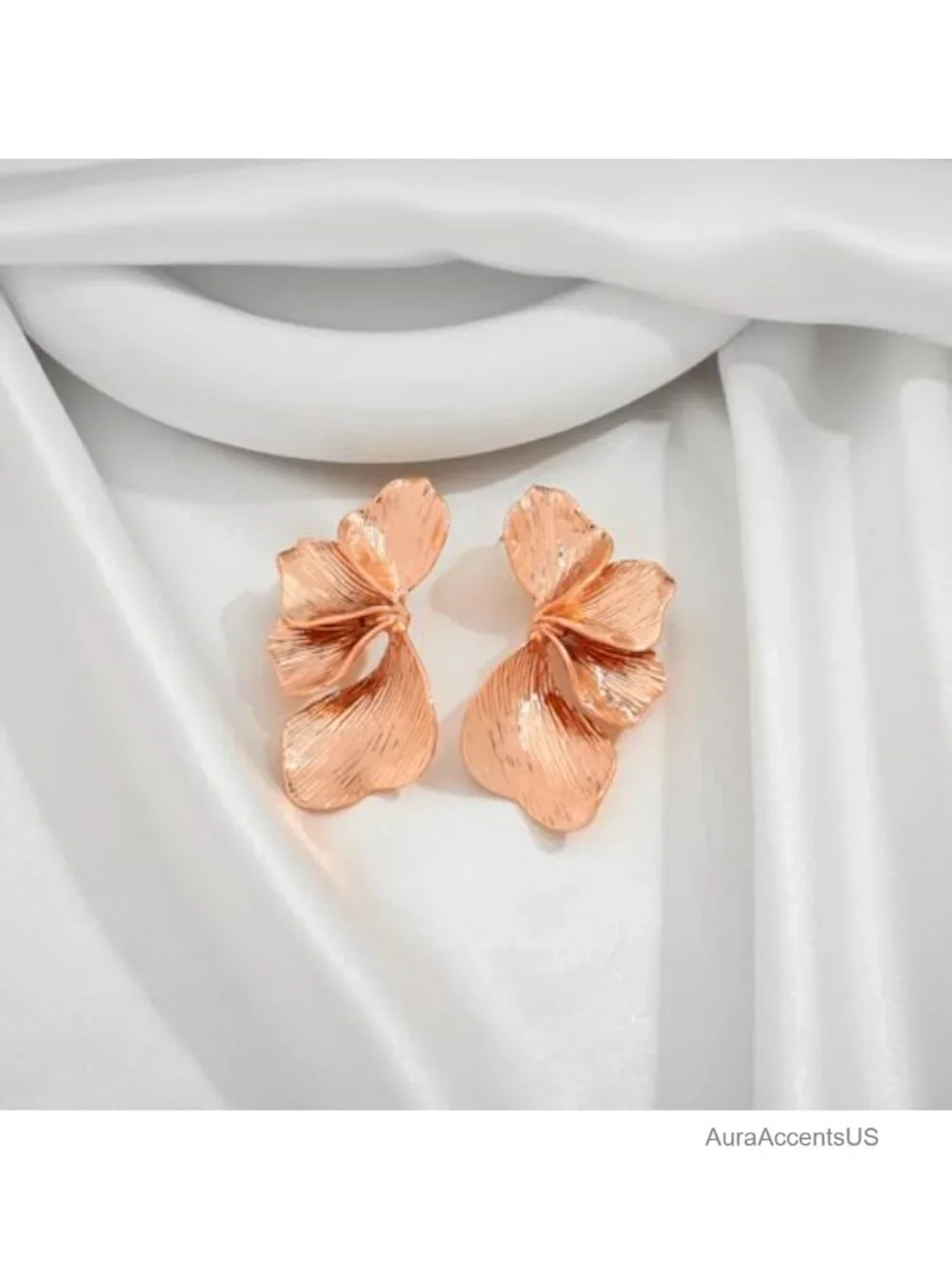 Chunky Gold Plated Statement Earrings Boho Floral Leaf Studs - 51mm